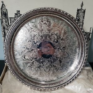 Rogers & Bro. SilverPlated Ornate Etched Round Reticulated Vanity Tray | Serving